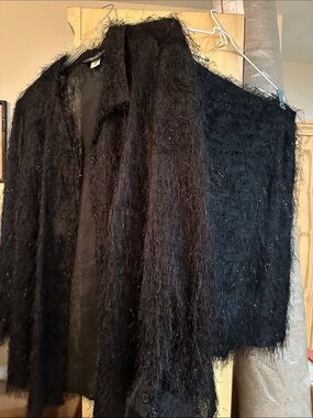 Russell Kemp Black Sparkle Teddy Open-Front Jacket and Skirt